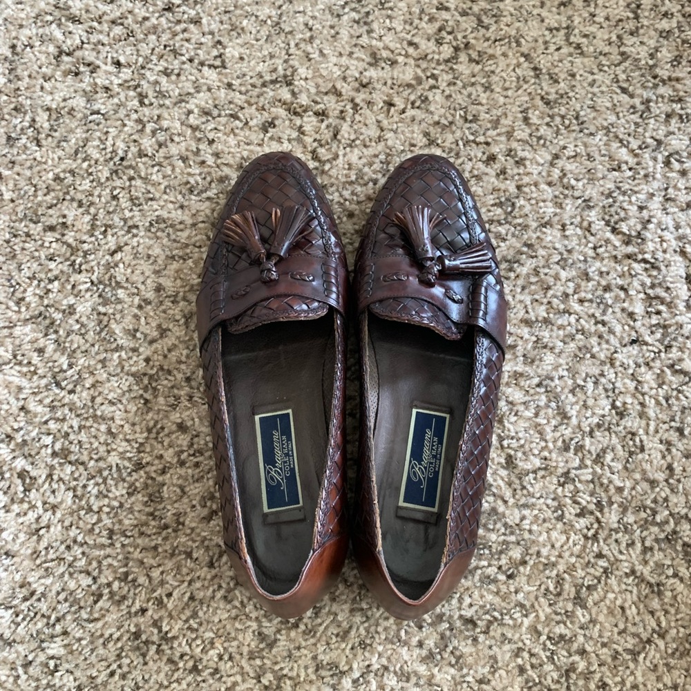 Cole Haan Brown Woven Leather Tassel Loafers - Picture 5 of 7